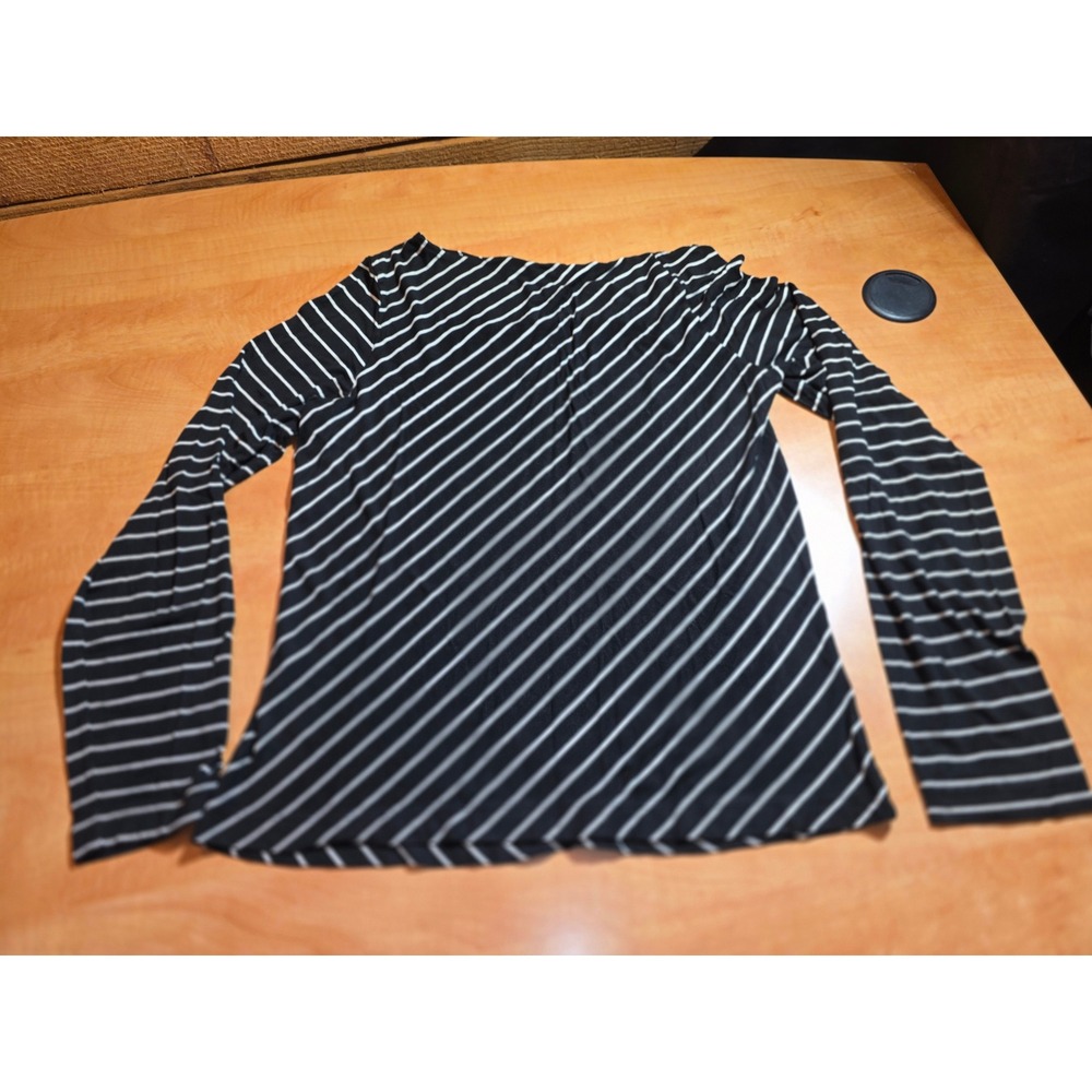Banana Republic Womens Black White Diagonal Stripe Long Sleeve Top Large Stretch - Picture 2 of 6